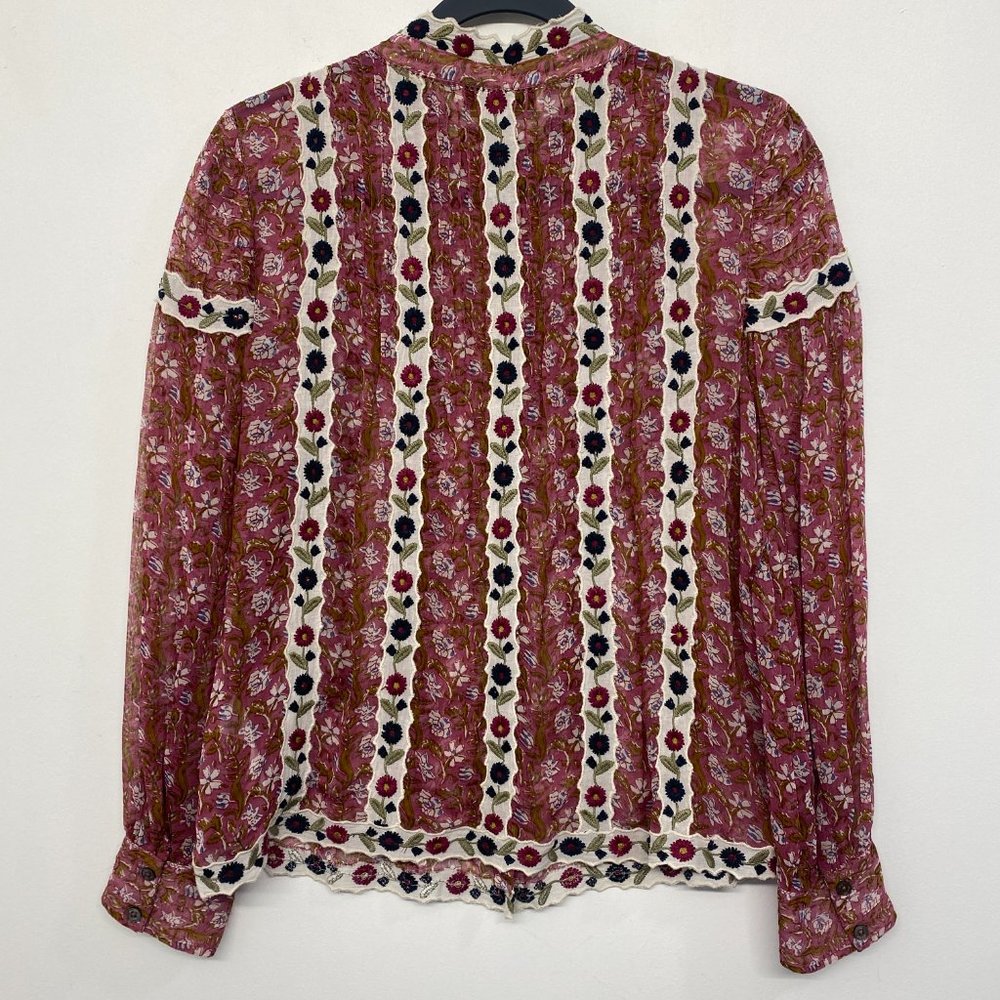 Sea New York Floral Sheer Bella Blouse Embroidered Long Sleeve Women's 4 - Picture 7 of 10